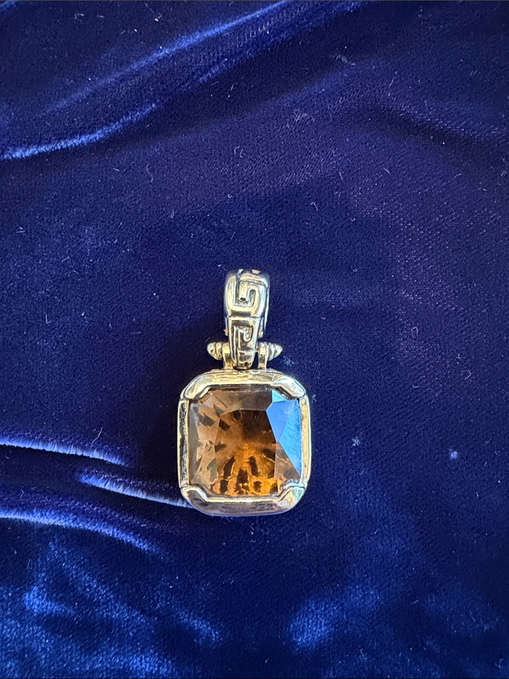 Silvertone Faux Citrine Pendant in Amber Brown